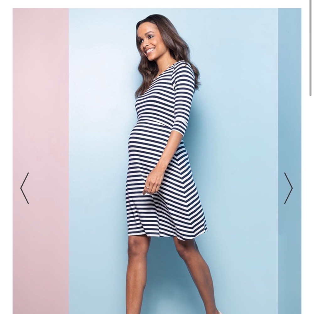 Seraphine blue and white stripe maternity dress